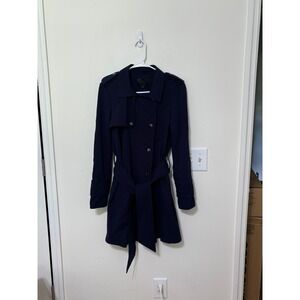 Hotel Particulier Trench Coat‎ Belted Double Breasted Navy Blue Jacket M
